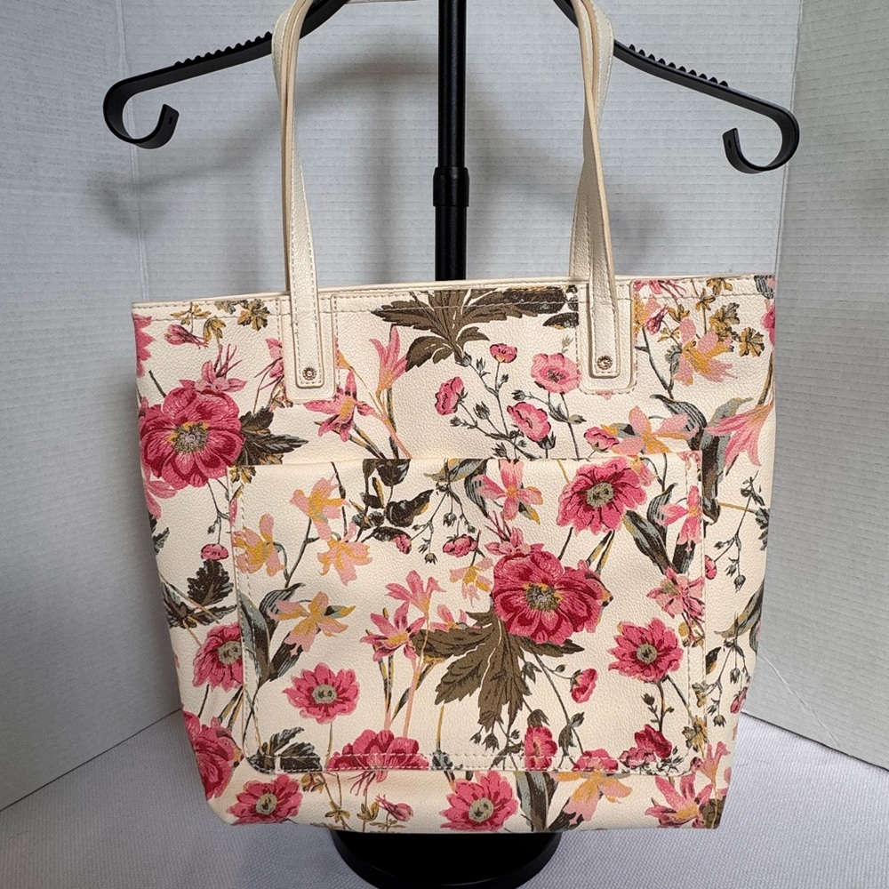 Lauren Conrad Floral Tote Bag Cream Pink Large Shoulder Purse